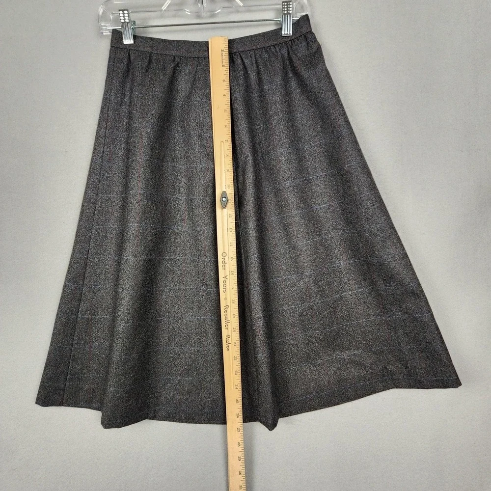 Vintage Wool Skirt Womens‎ 10 Gray Windowpane Plaid A-Line Midi Side Zip 90s